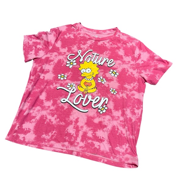 The Simpsons Tops - Lisa Simpson “Nature Lover” Tie-Dye Graphic Tee Pink Cartoon Nostalgia T-Shirt
